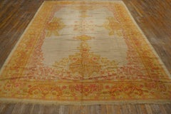 Stunning Ivory Field Color Intricate Geometric Design Antique Oushak Turkish Rug