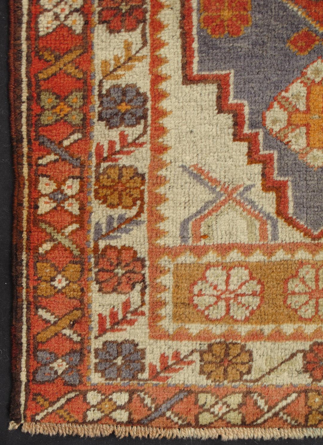 Hand-Knotted Antique Oushak Turkish Rug from Turkey in Burnt Red, Orange and Muted Grey Blue For Sale