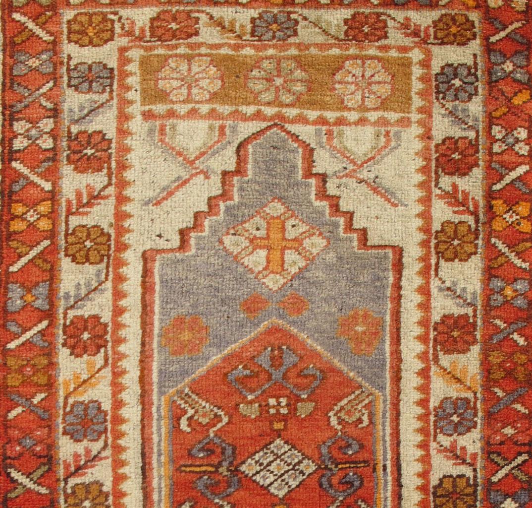 Antique Oushak Turkish Rug from Turkey in Burnt Red, Orange and Muted Grey Blue In Excellent Condition For Sale In Atlanta, GA