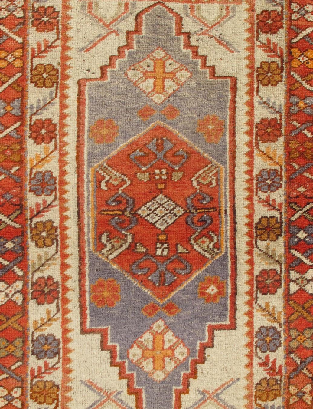 20th Century Antique Oushak Turkish Rug from Turkey in Burnt Red, Orange and Muted Grey Blue For Sale