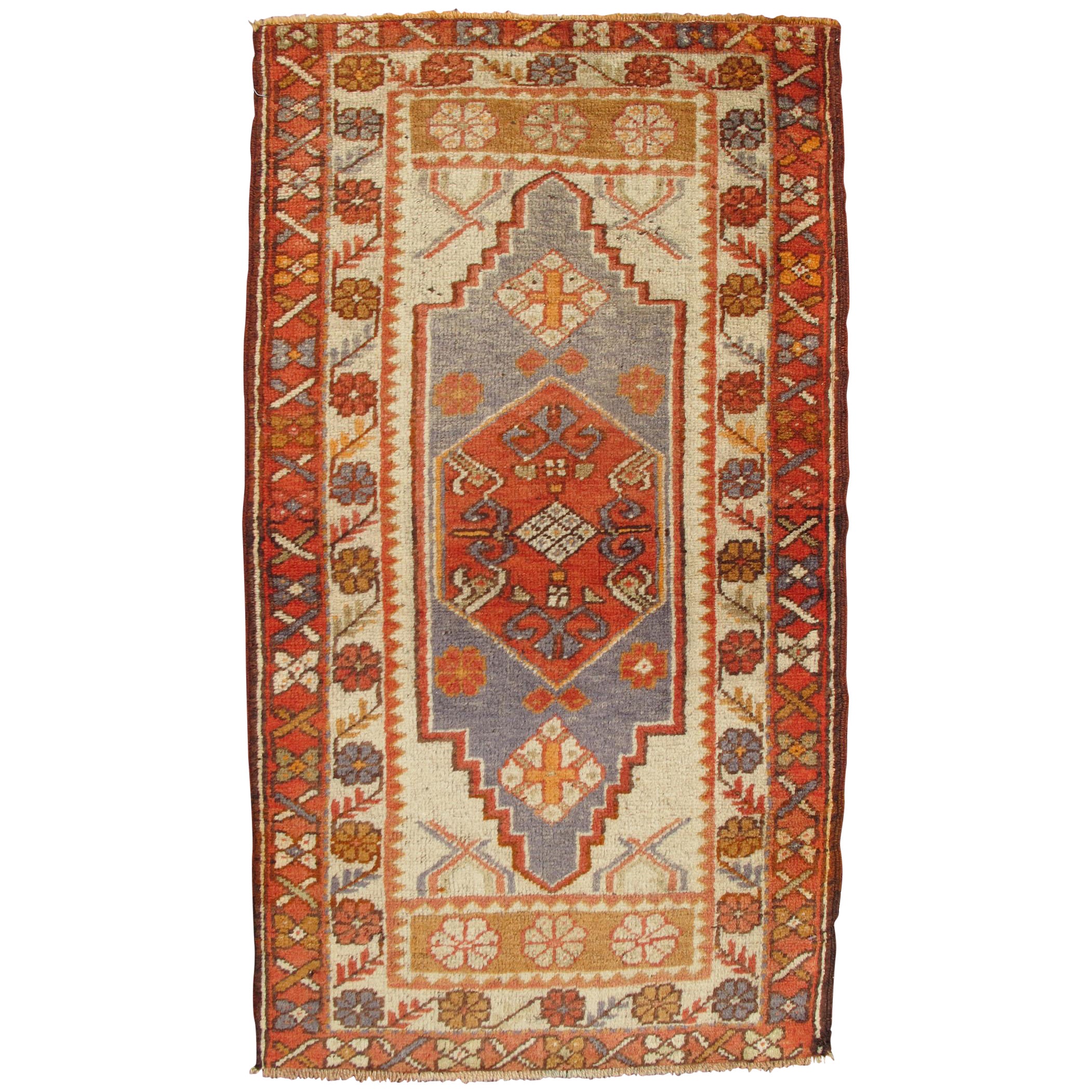 Antiker türkischer Oushak-Teppich aus der Türkei in gebranntem Rot, Orange und gedämpftem Graublau
