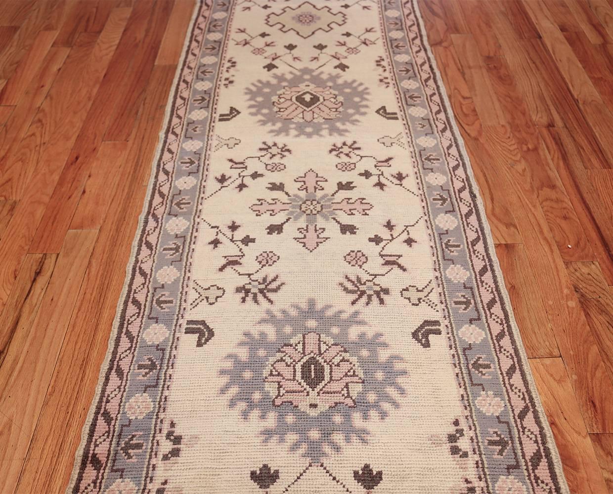 Antique Oushak Turkish Runner Rug. Size: 3 ft x 15 ft (0.91 m x 4.57 m)