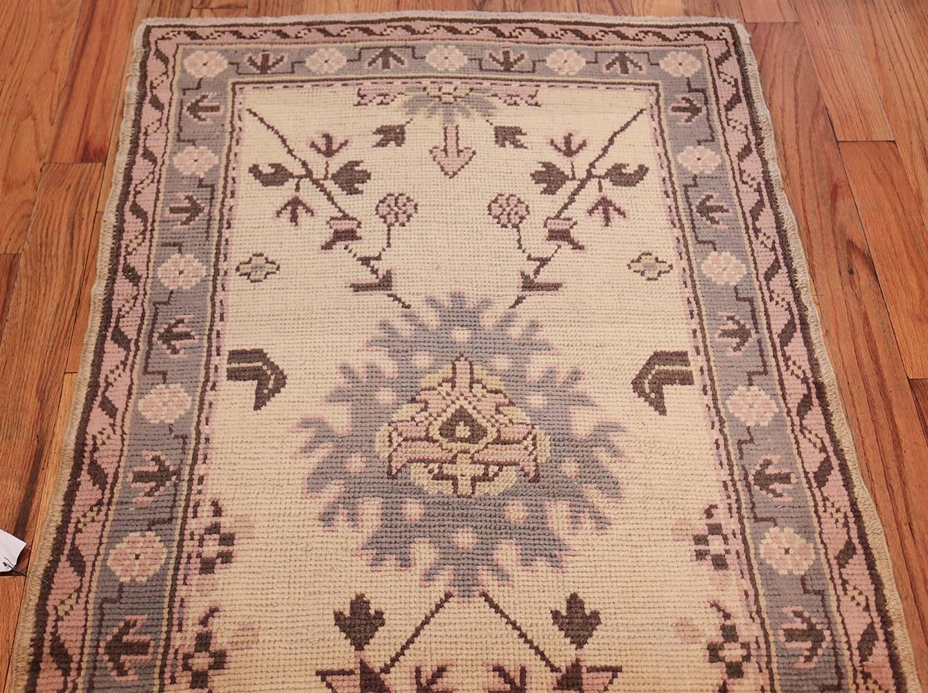 Antique Oushak Turkish Runner Rug. Size: 3 ft x 15 ft (0.91 m x 4.57 m)