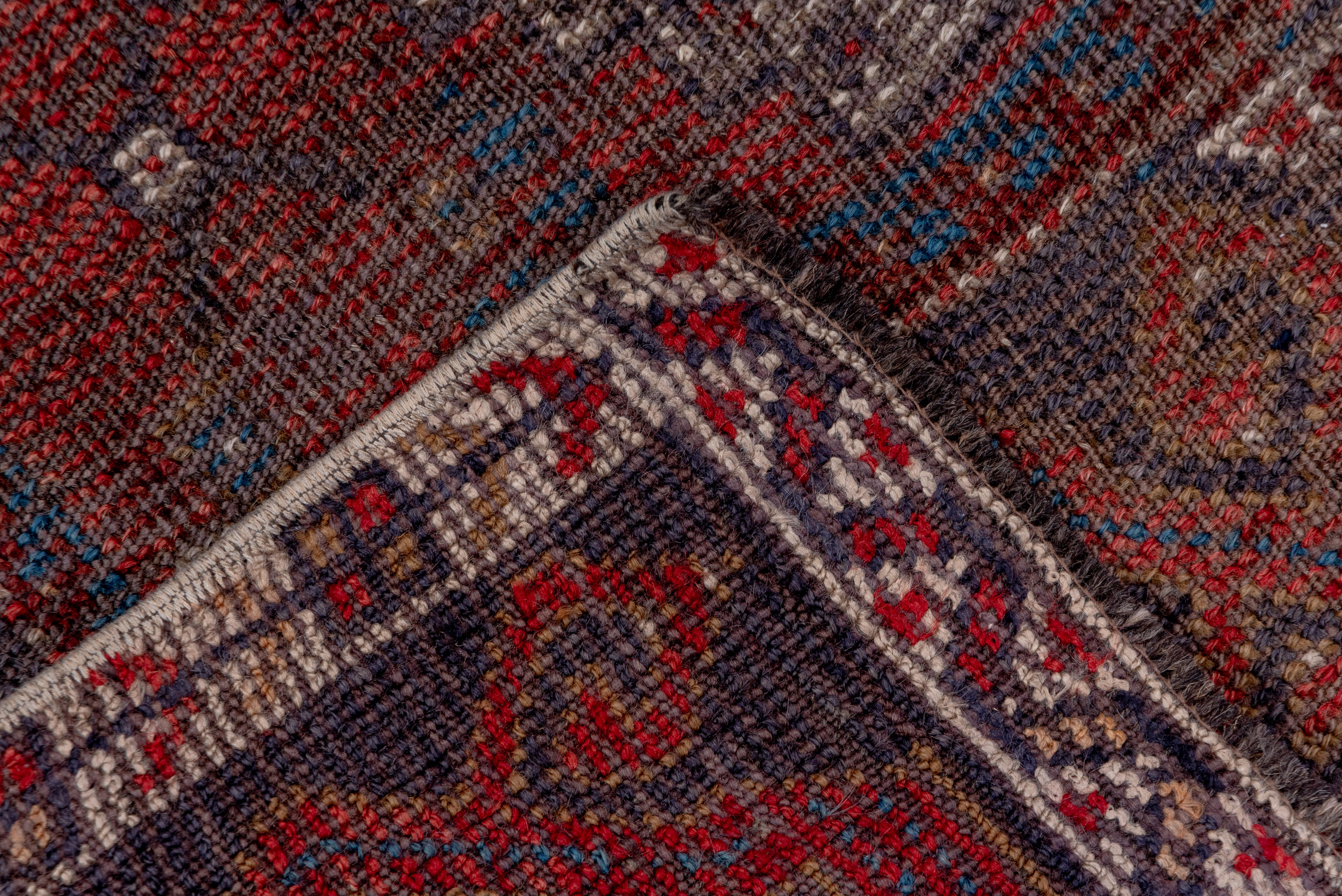 Turkish Antique Oushak Wide Runner, Shiny Red All-Over Diamond Field, Lightly Distressed For Sale