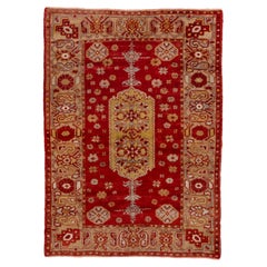 Antique Oushak with Royal Red and Canary Yellow