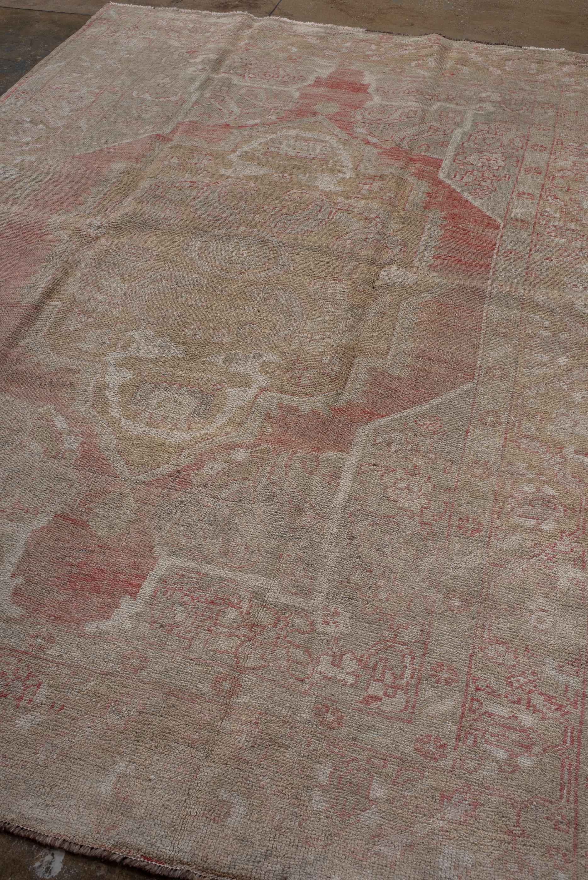 Turkish Antique Oushak with Soft Tones and Floral Design
