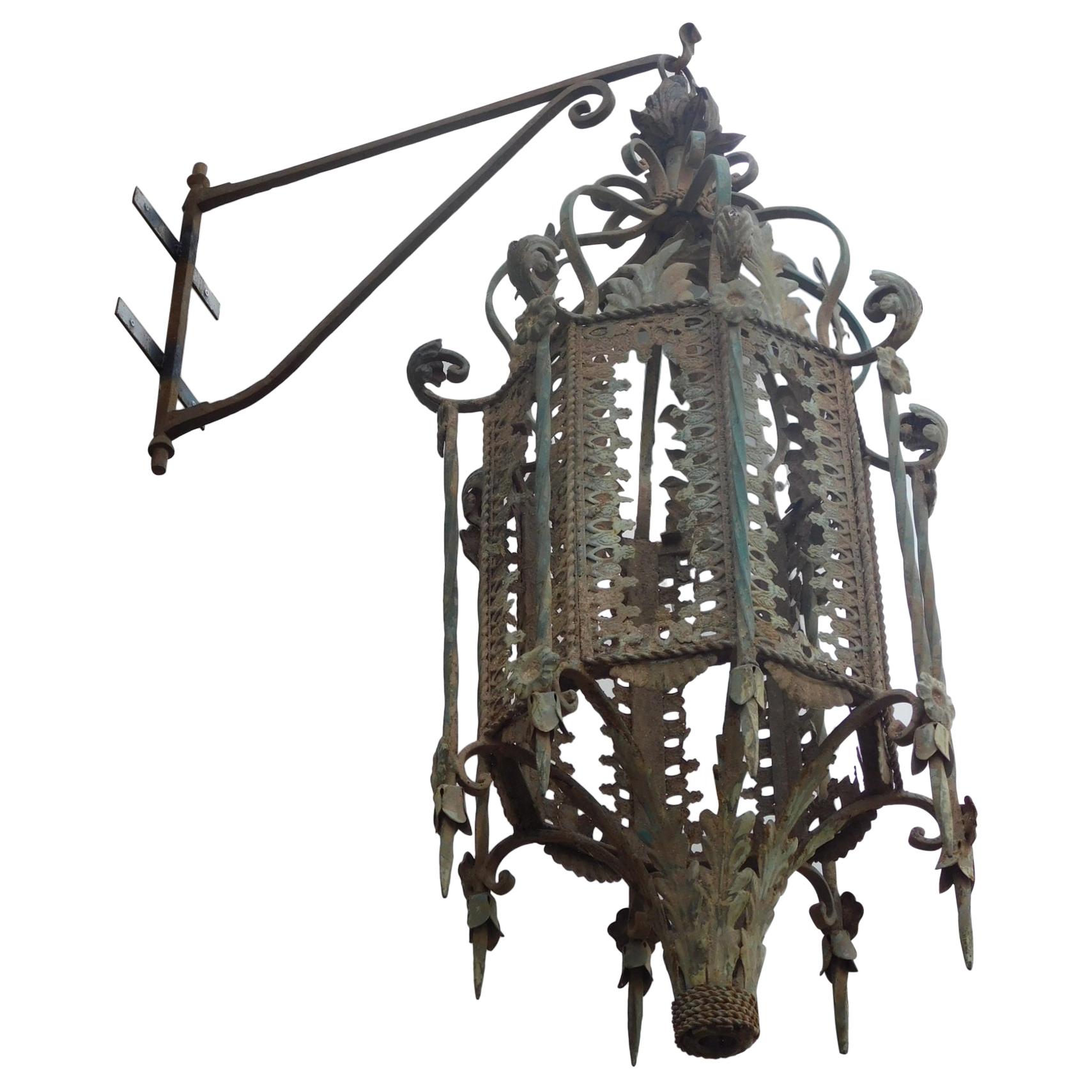 Antique Outdoor Lamp Lantern Iron Green 1800 Asia At 1stdibs