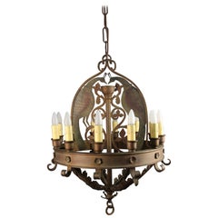 Antique Outstanding 1920s Spanish Revival Large-Scale Chandelier with Peacocks