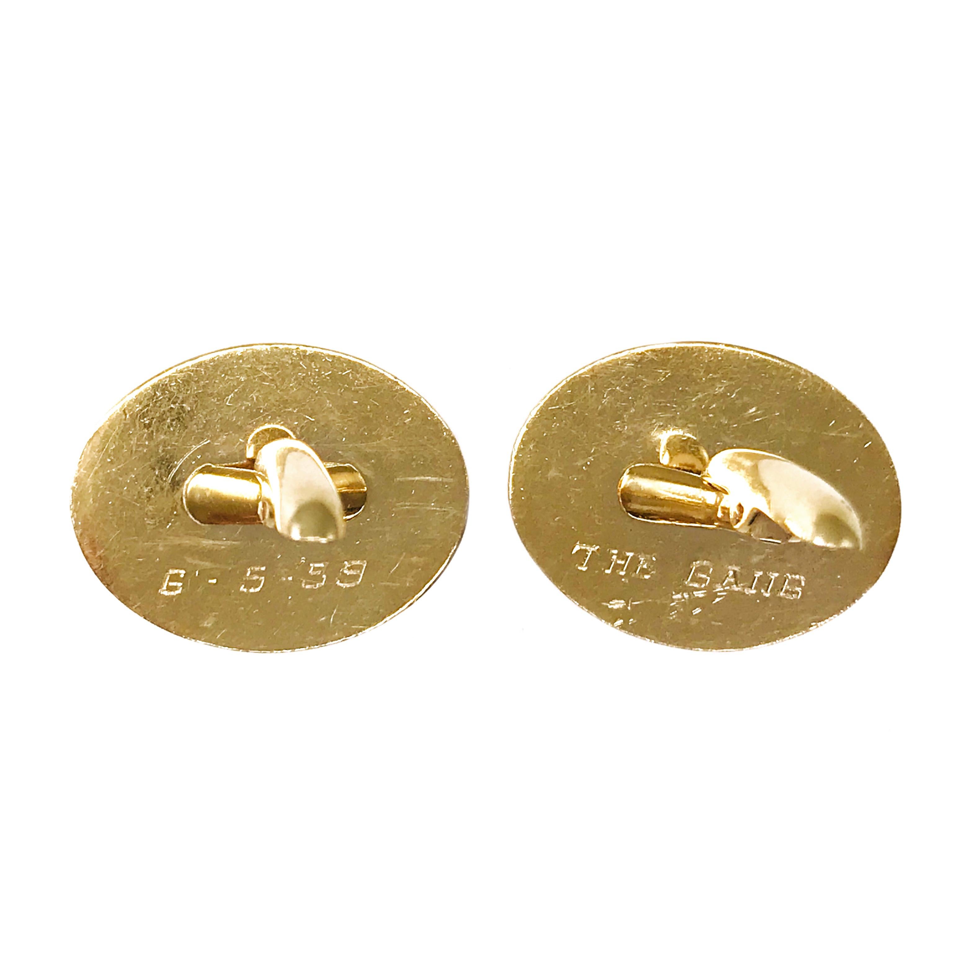 Women's or Men's Antique Yellow Gold Oval Gold Cufflinks For Sale