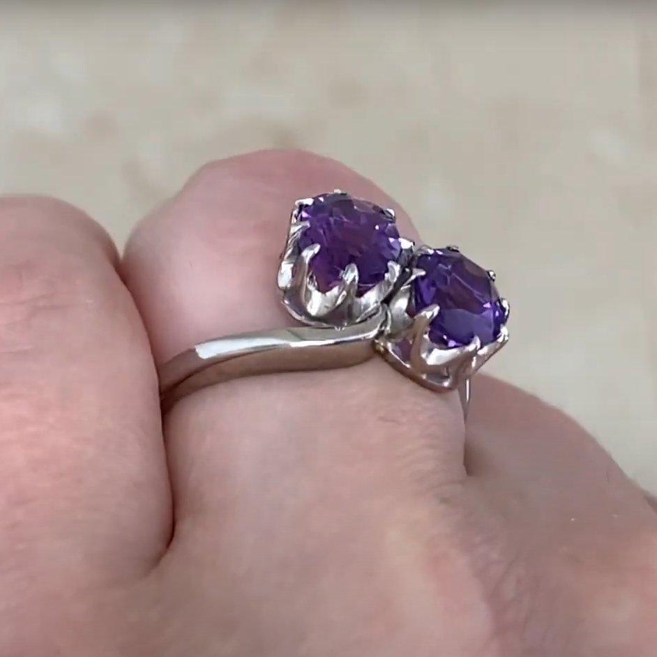 Oval Cut Antique Oval Amethyst (Approx 2.30-Carats) Ring, Platinum For Sale