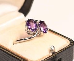 Alternative Engagement Ring. 2.30TWC Two Oval Cut Amethyst Ring Platinum Draped