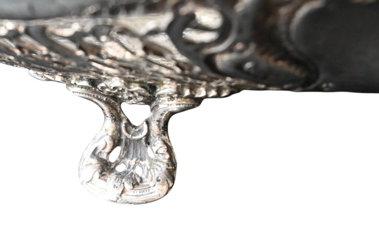 XIXe siècle Antique Oval Basket In Solid Silver, Late 19th Century en vente
