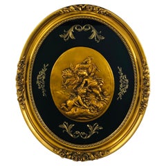 Antique Oval Black and Gold Winged Cherubs Wall Art Plaque 