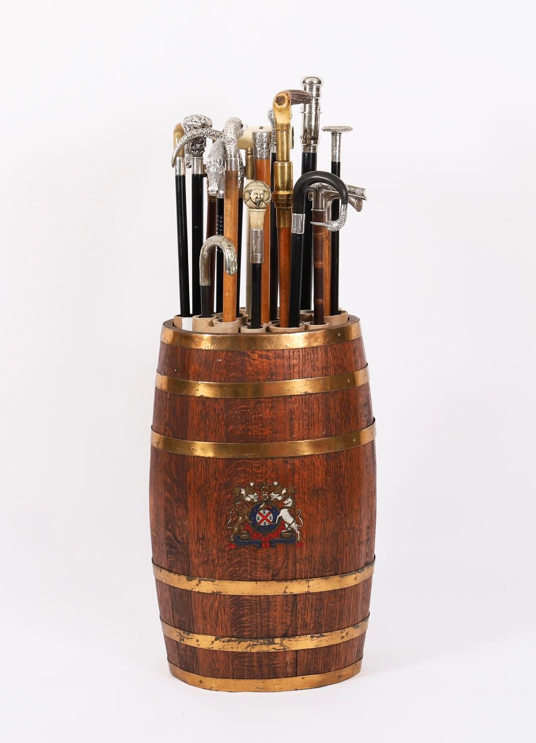 Antike Oval Messing Bound Barrel Umbrella Stick Stand C1810 19th Century (Englisch) im Angebot