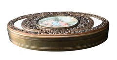 Antique Oval Bronze Box With Hand-painted Miniature – Signed "p. Brin"