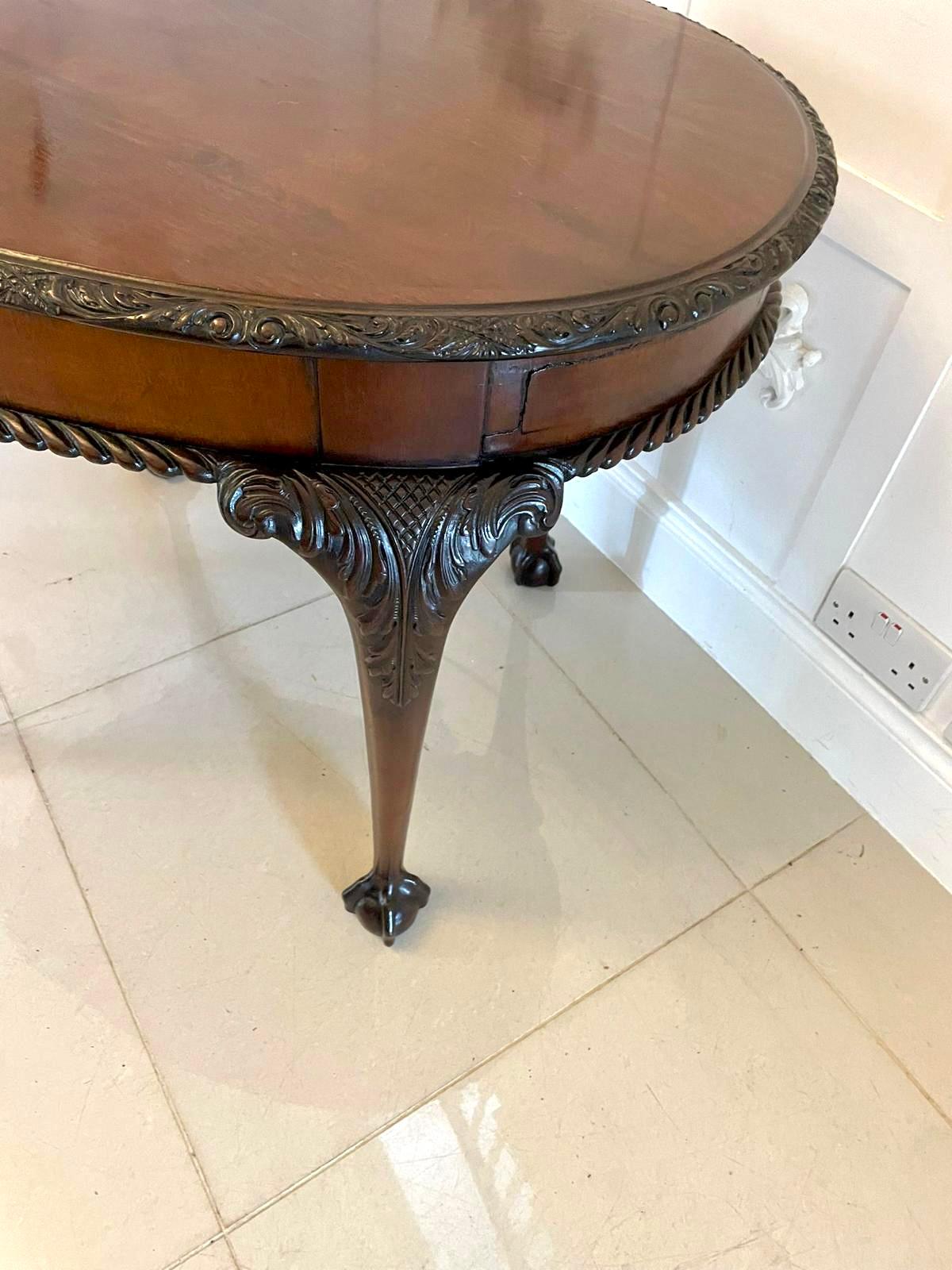 19th Century Antique Oval Carved Mahogany Centre Table For Sale