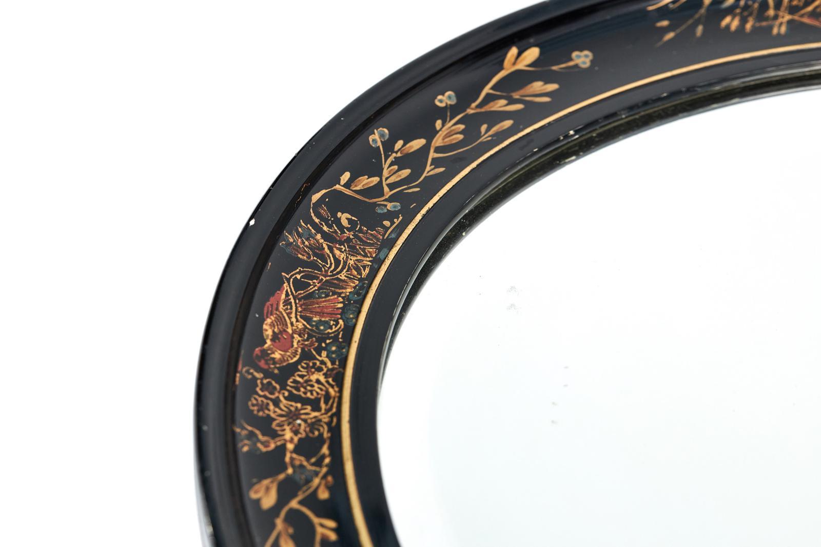 20th Century Antique Oval Chinoiserie Wall Mirror
