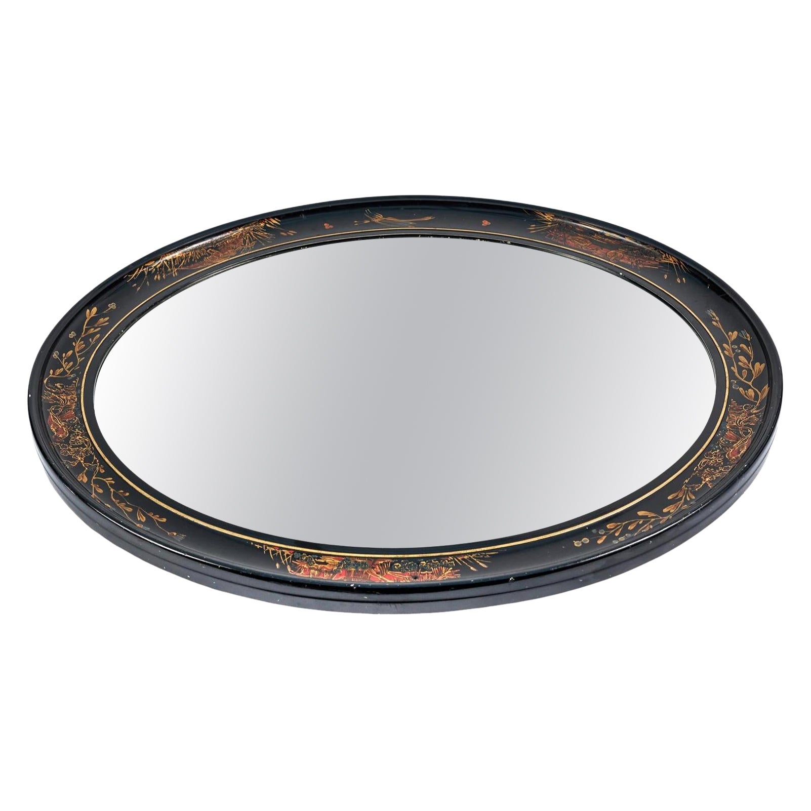 Antique Oval Chinoiserie Wall Mirror