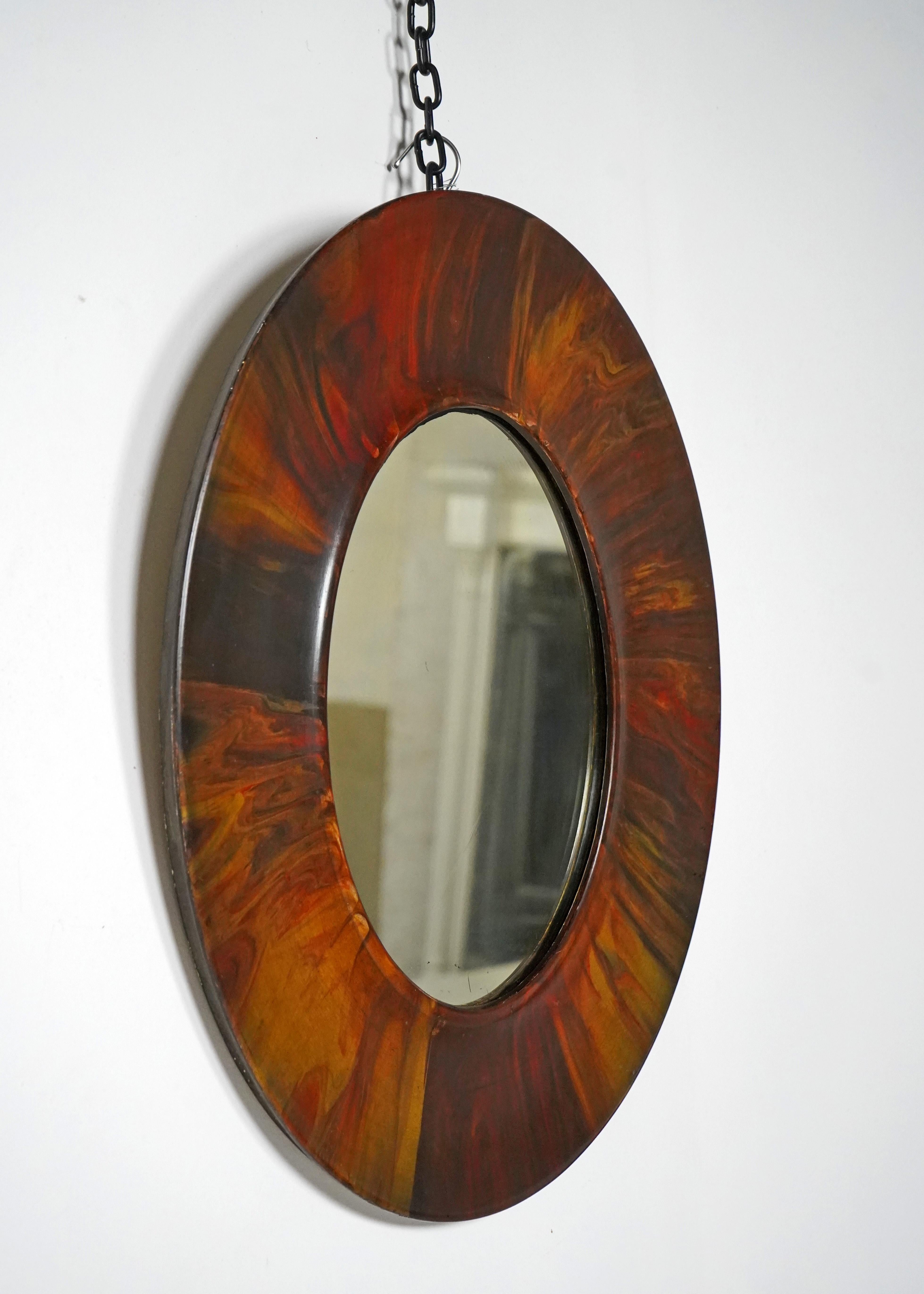 Antique Oval Colourful Painted Frame Mirror For Sale 6