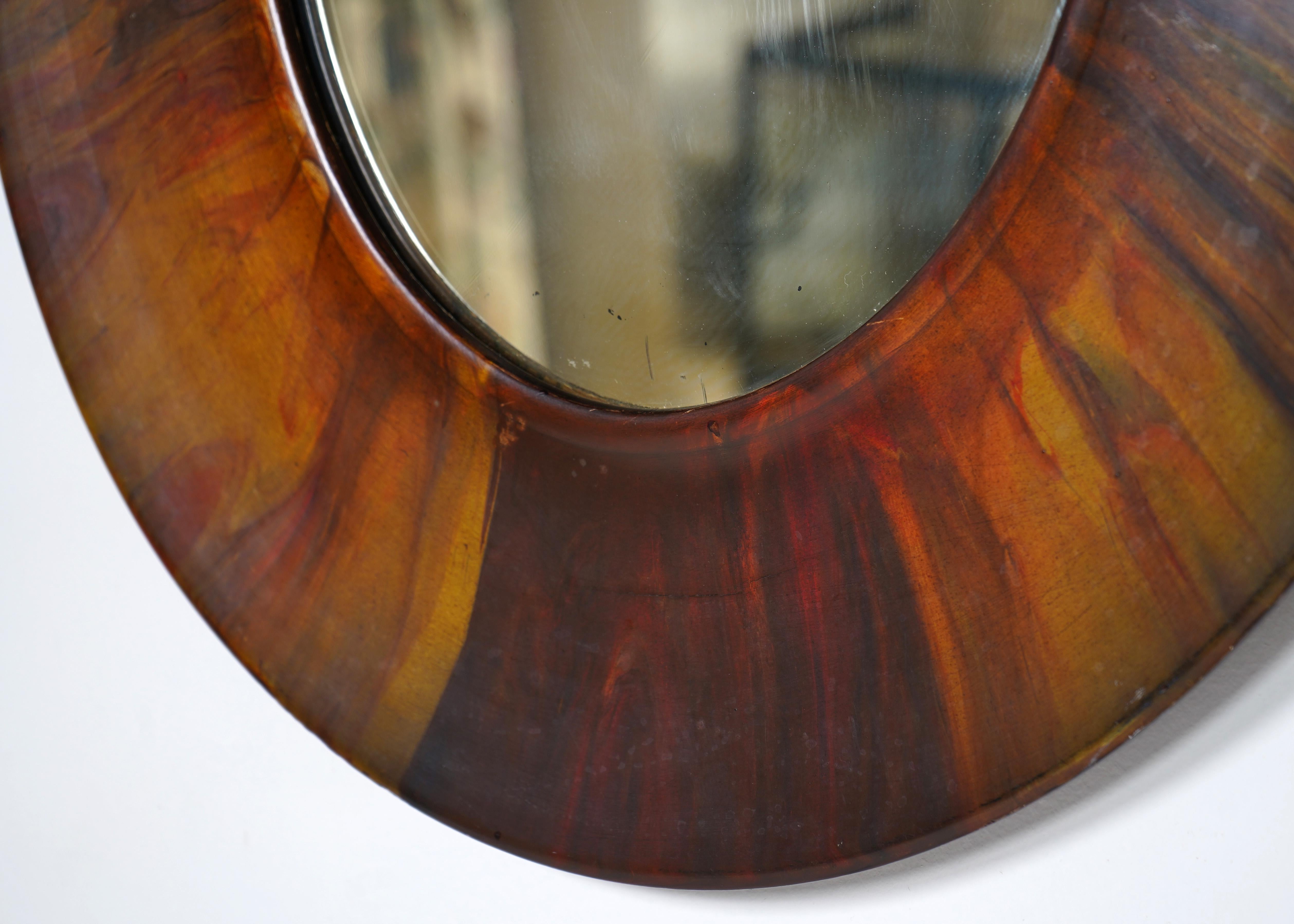 Antiker ovaler, bunt bemalter Rahmenspiegel im Zustand „Gut“ im Angebot in Dorchester, GB