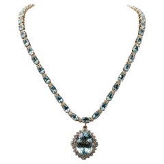 Antique Oval Cut Aquamarine Diamond Bridal Necklace For Her