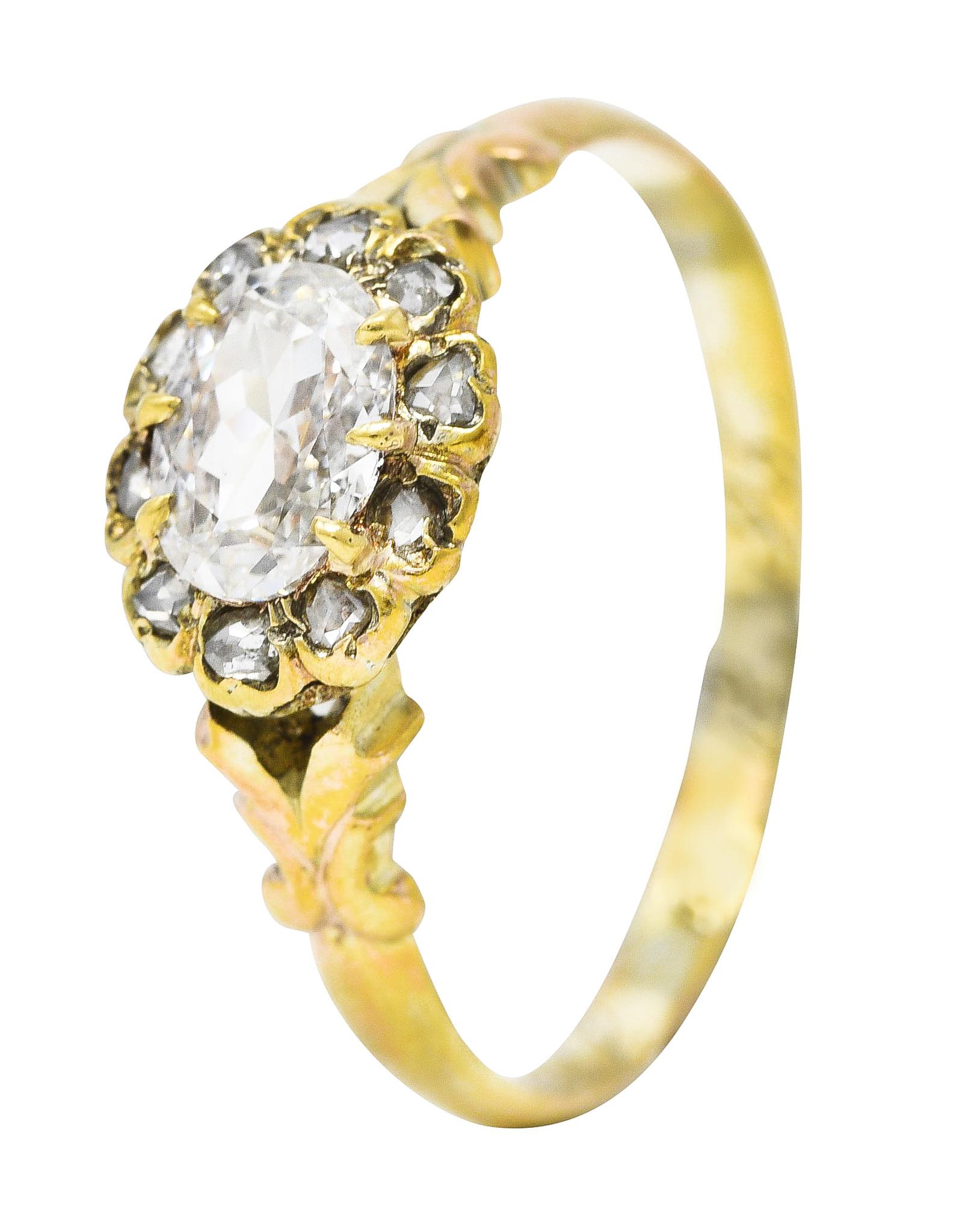 Antique Oval Cut Diamond 14 Karat Yellow Gold Engagement Ring 4