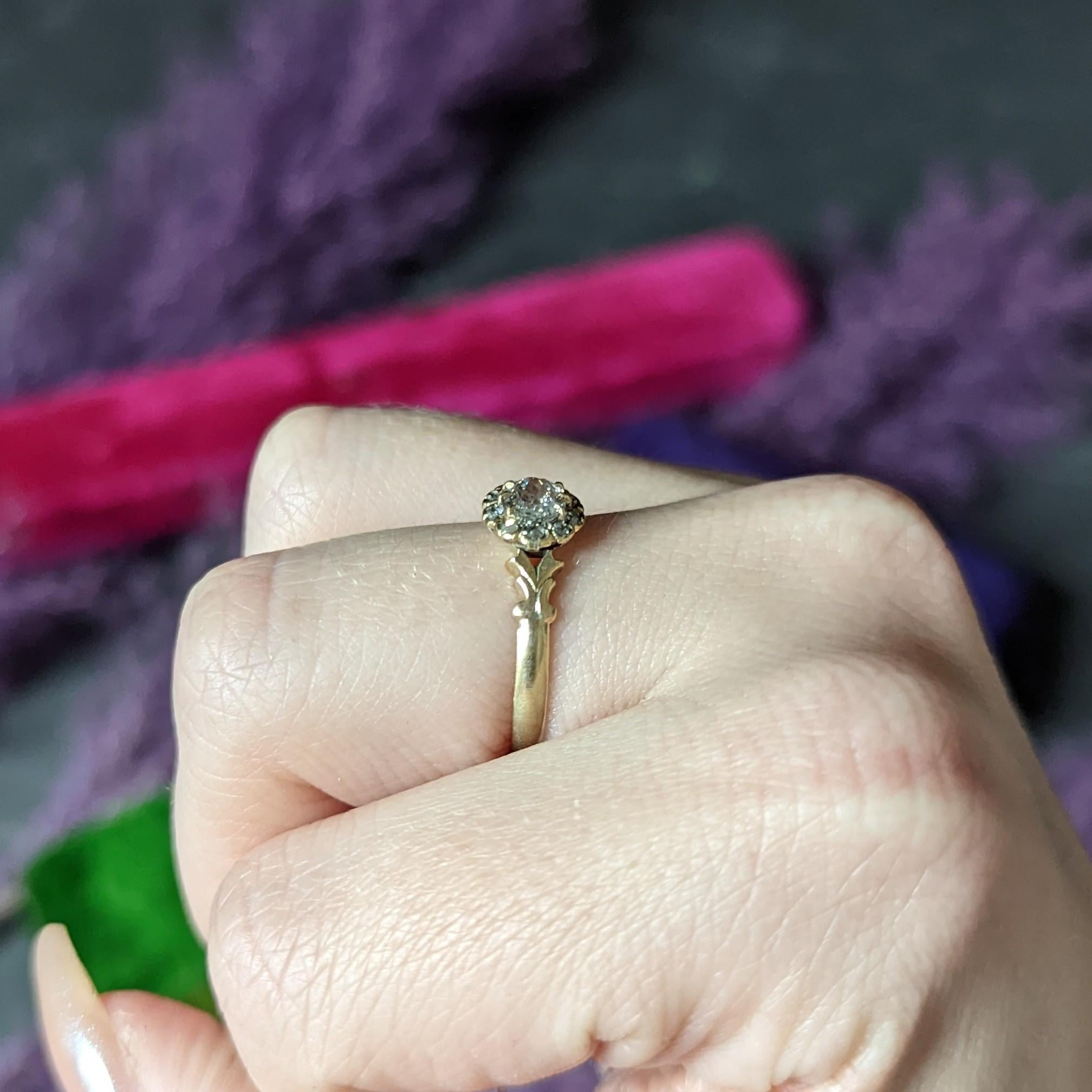 Antique Oval Cut Diamond 14 Karat Yellow Gold Engagement Ring 6