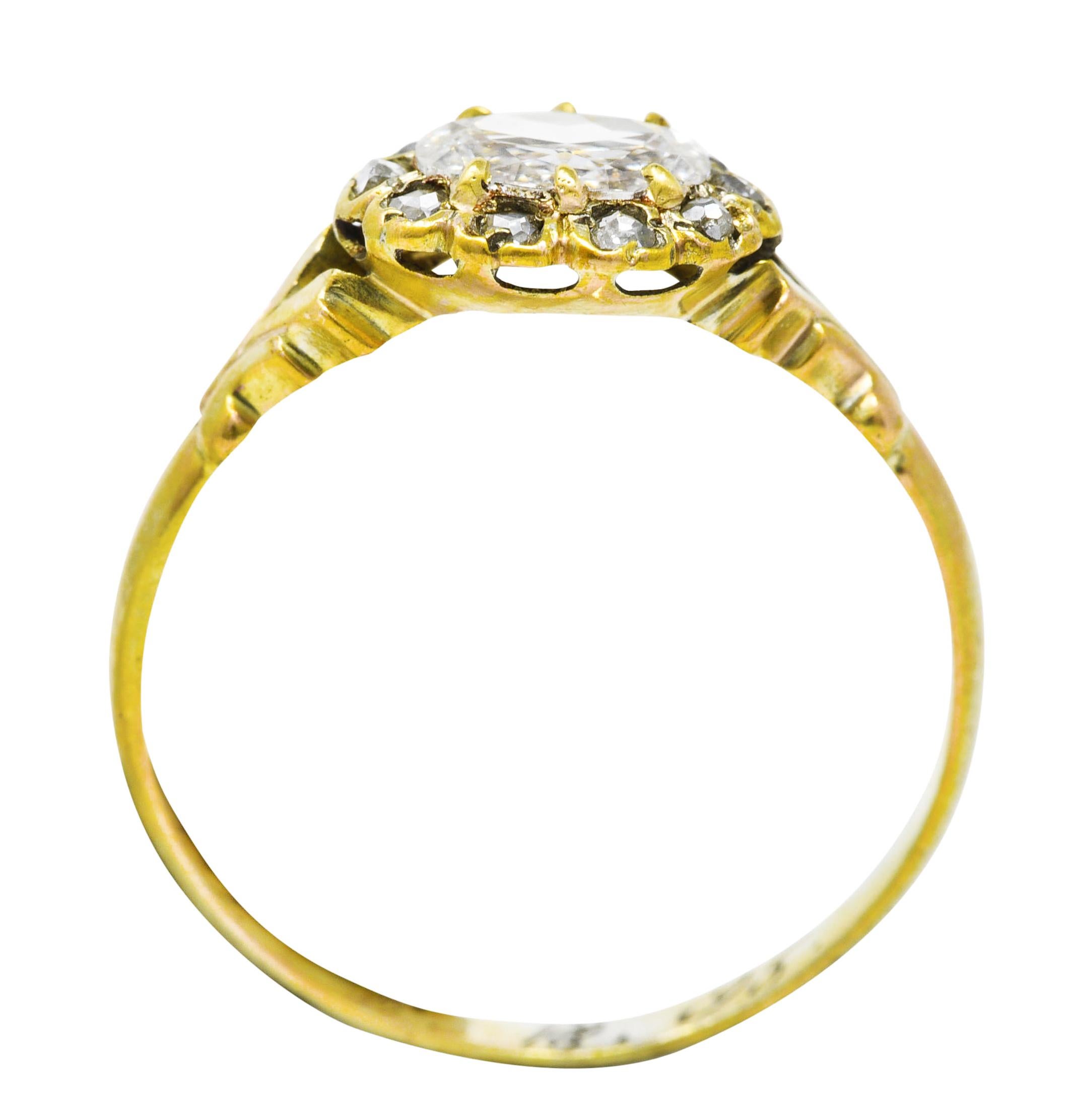 Antique Oval Cut Diamond 14 Karat Yellow Gold Engagement Ring 3
