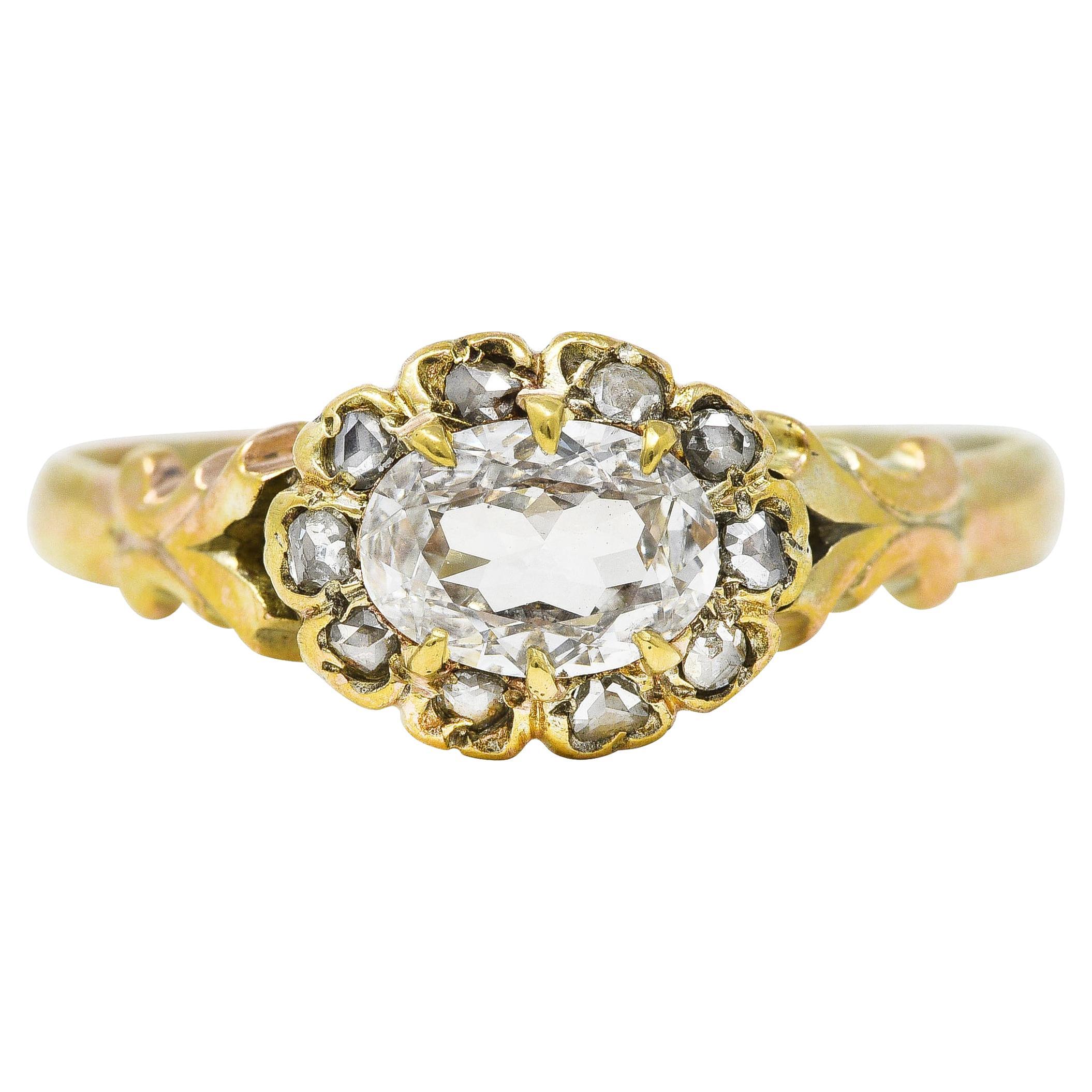Antique Oval Cut Diamond 14 Karat Yellow Gold Engagement Ring