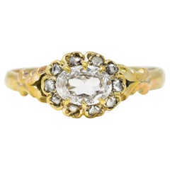 Antique Oval Cut Diamond 14 Karat Yellow Gold Engagement Ring