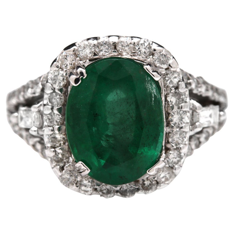 Customizable Antique Oval Cut Emerald Diamonds Engagement Ring For Sale