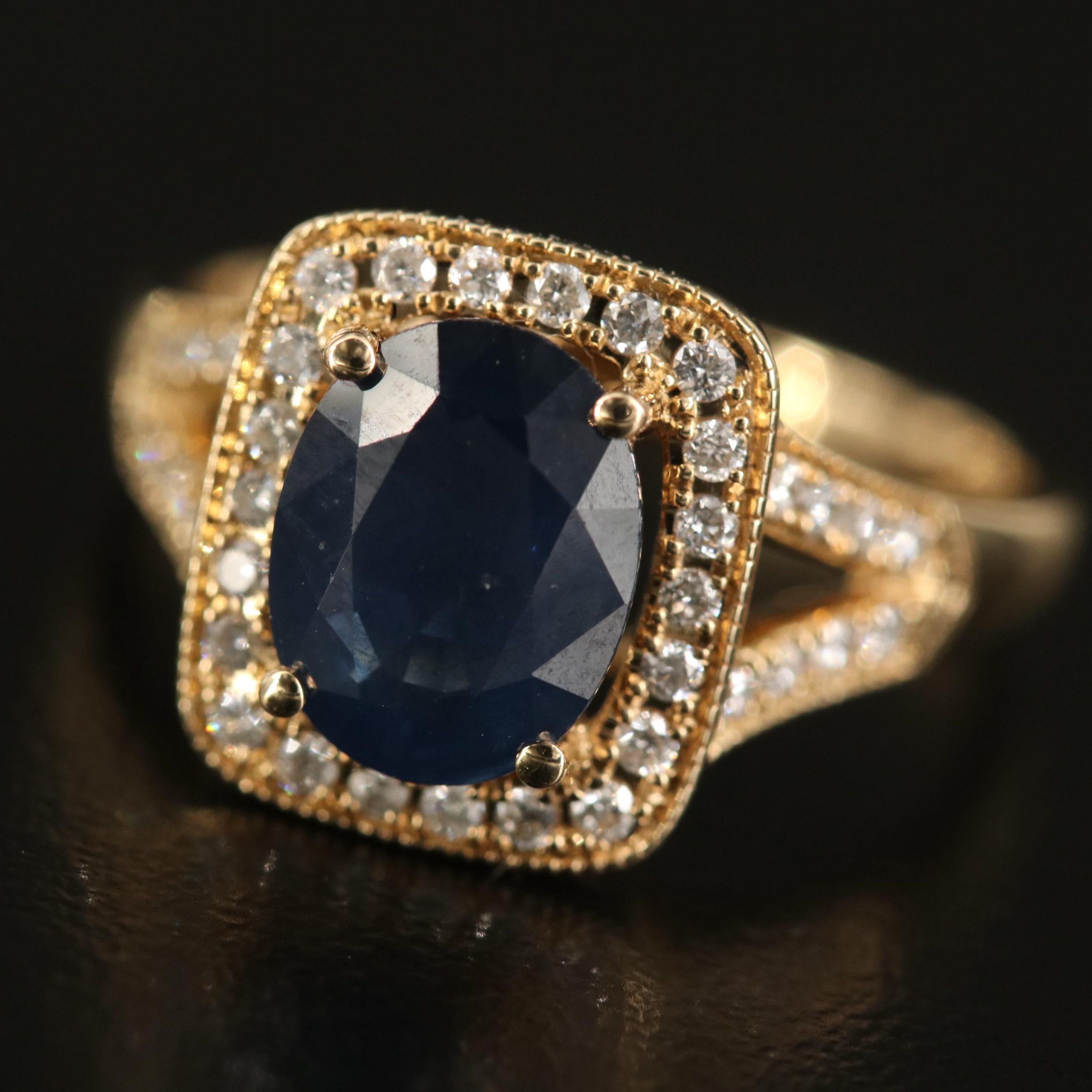 For Sale:  Antique Oval Cut Sapphire Engagement Ring Halo Vintage Diamond Wedding Ring 5