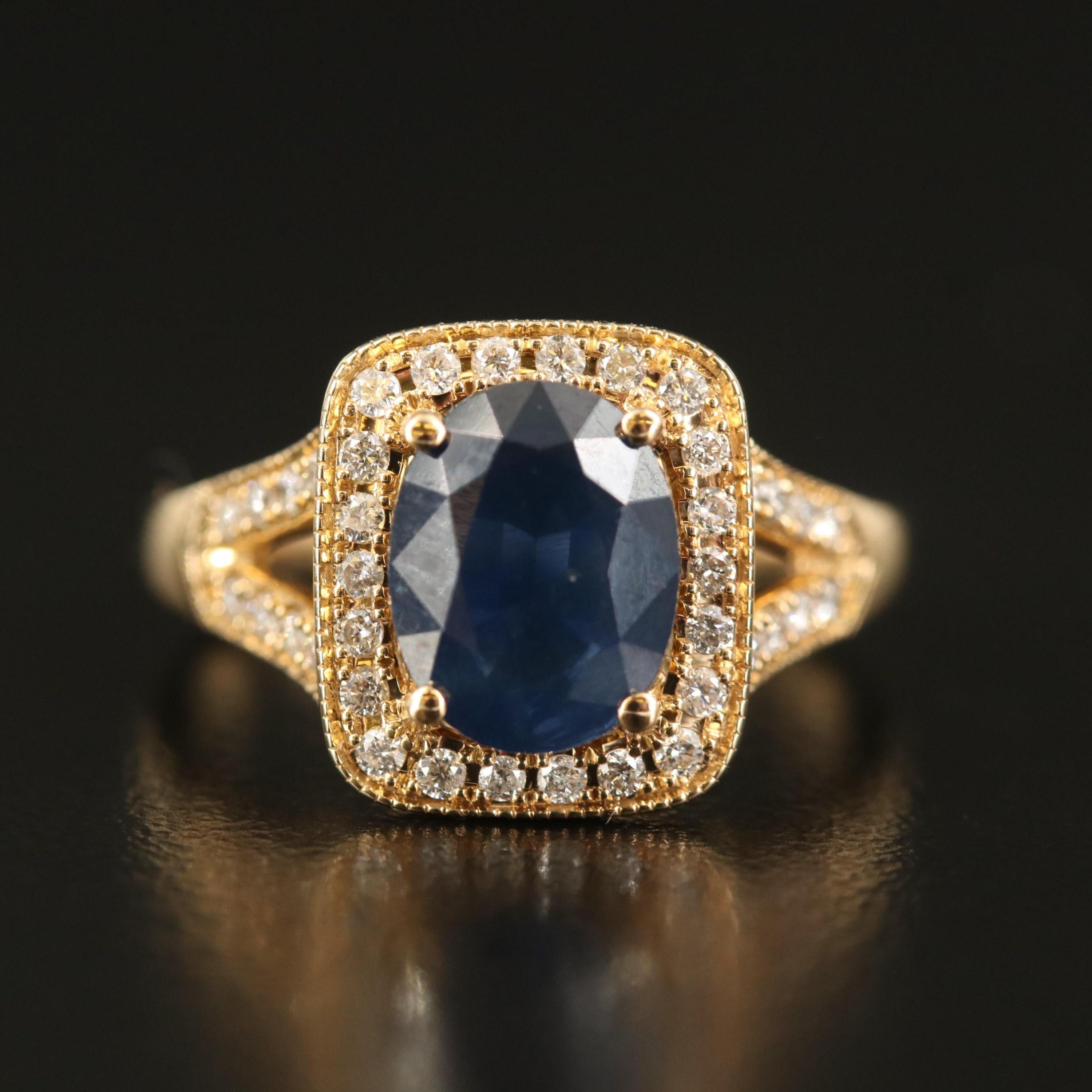 For Sale:  Antique Oval Cut Sapphire Engagement Ring Halo Vintage Diamond Wedding Ring 7