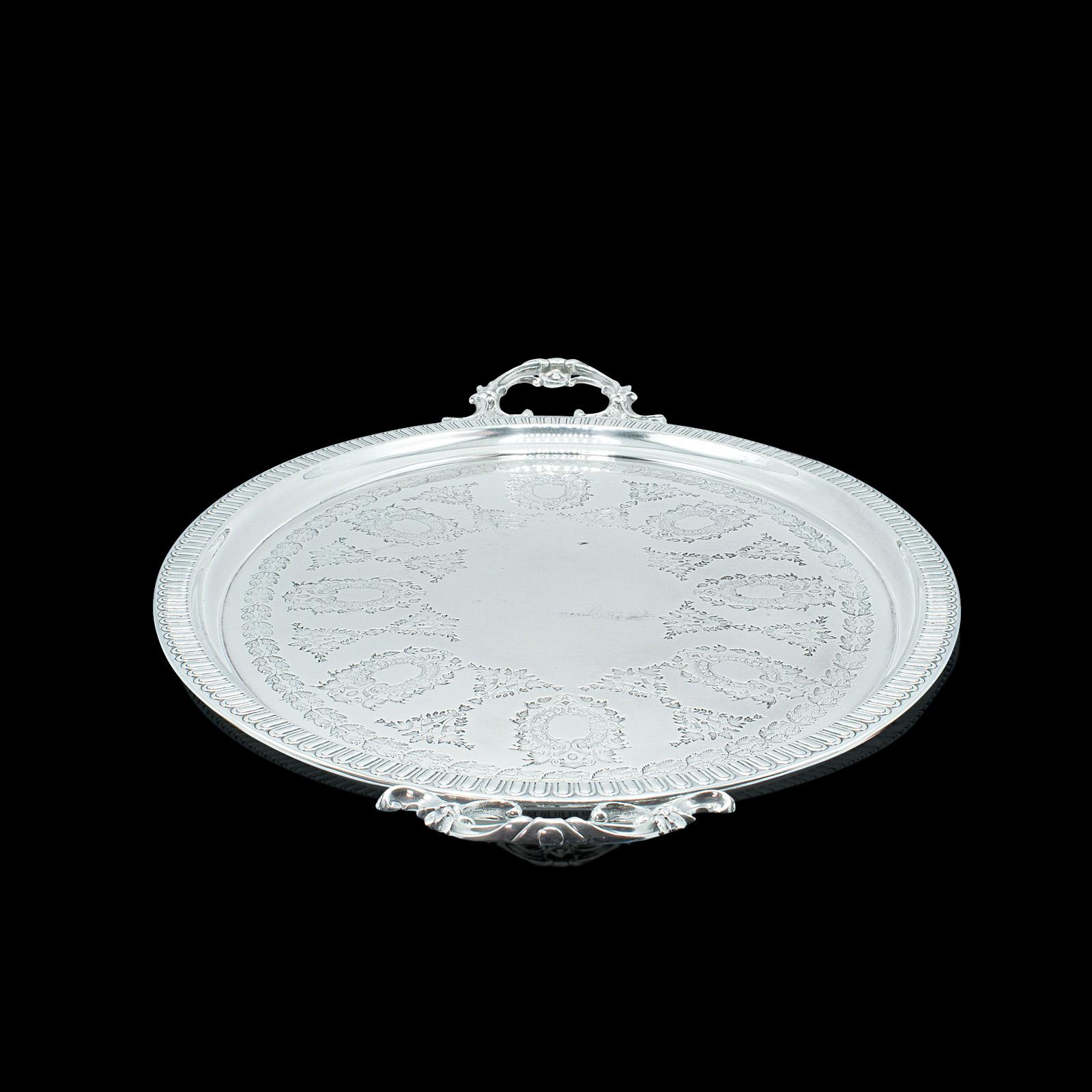 British Antique Oval Decorative Serving Tray, English, Silver Plate, Afternoon Tea, 1910 For Sale