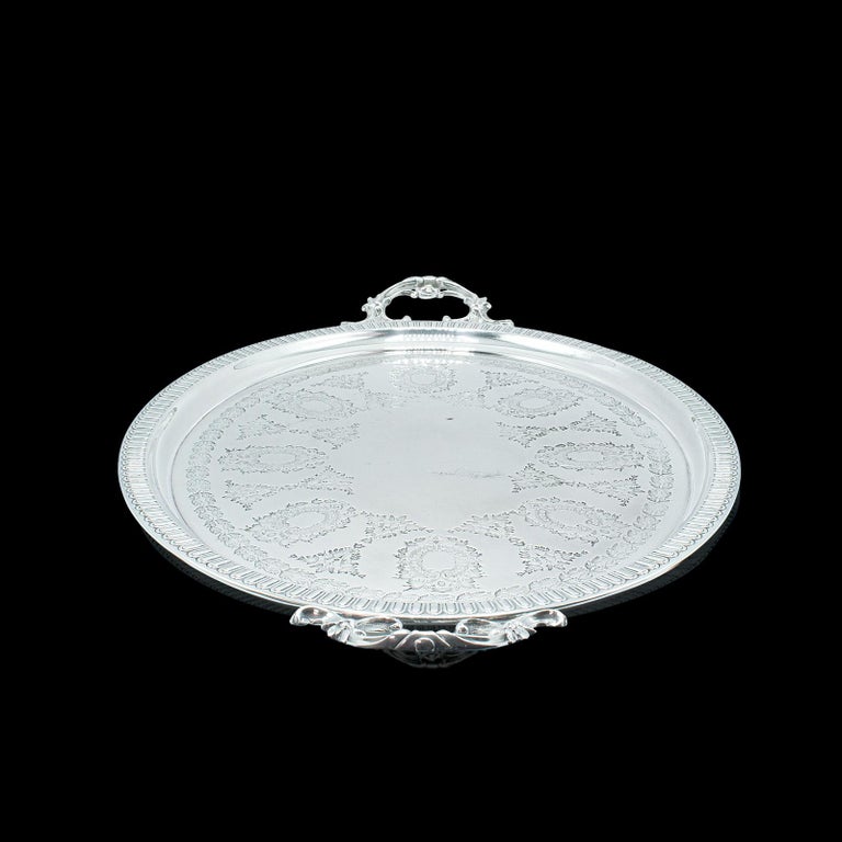Antique Oval Decorative Serving Tray, English, Silver Plate, Afternoon