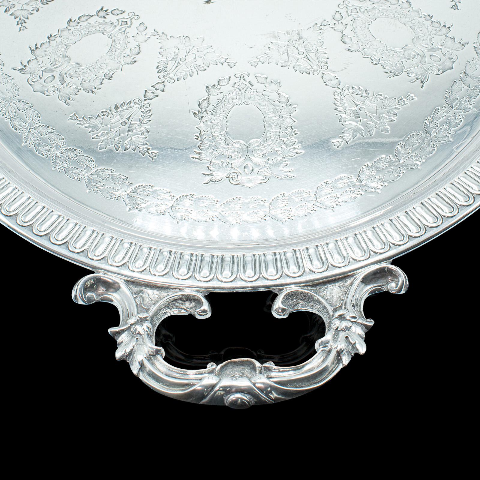 Antique Oval Decorative Serving Tray, English, Silver Plate, Afternoon Tea, 1910 For Sale 1