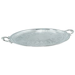 Plateau de service ovale décoratif ancien, anglais, plaque d'argent, thé d'après-midi, 1910