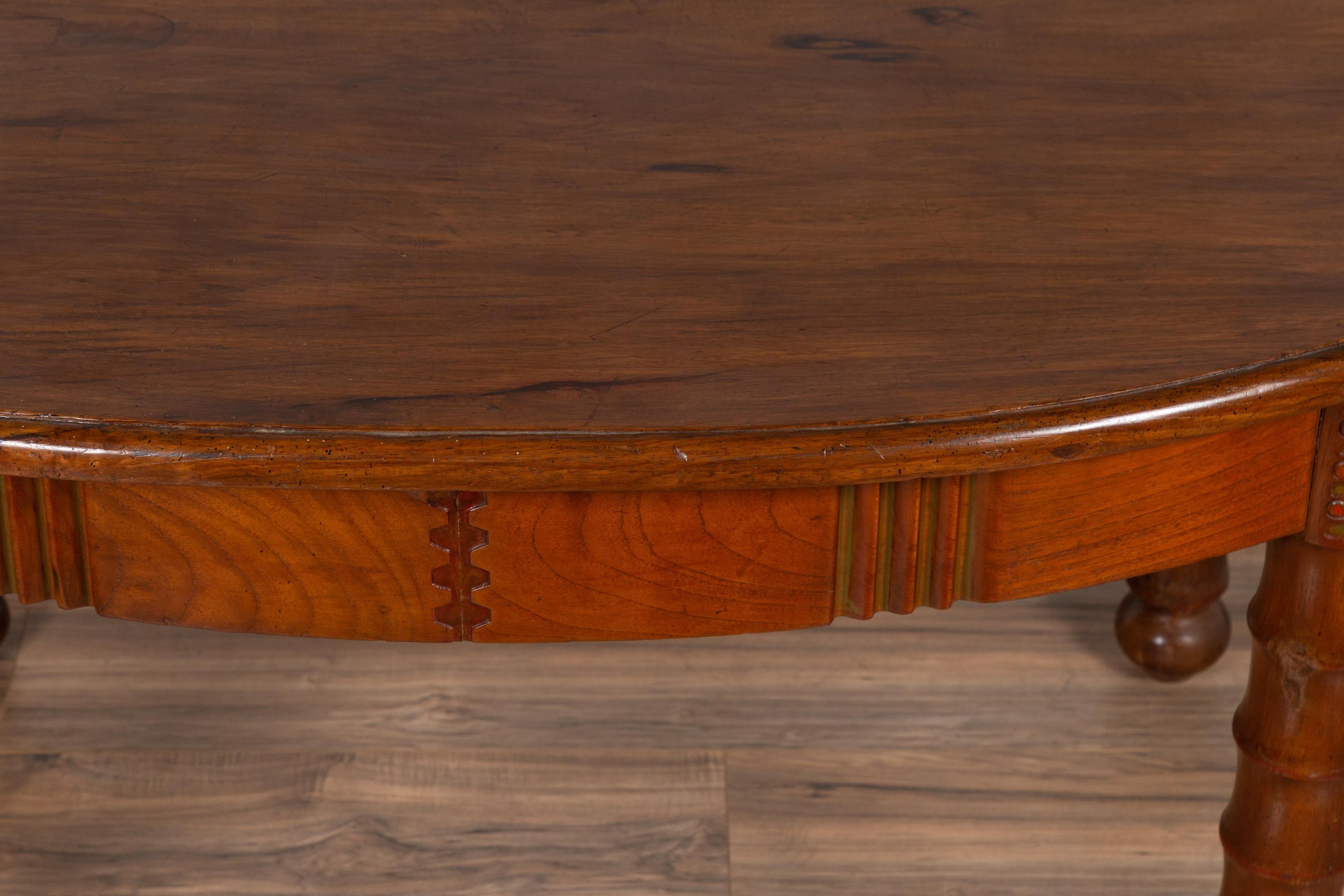 Antique Oval Dining Room Table from Indonesia with Spindle Legs and Warm Patina For Sale 2