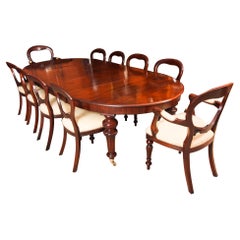 Antique Oval Extending Dining Table 19th C & 10 Balloon Back Dining Chairs