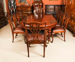 Antique Oval Extending Dining Table 19th C & 10 Chippendale Dining Chairs
