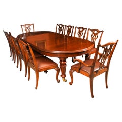 Antique Oval Extending Dining Table 19th C & 10 Chippendale Dining Chairs