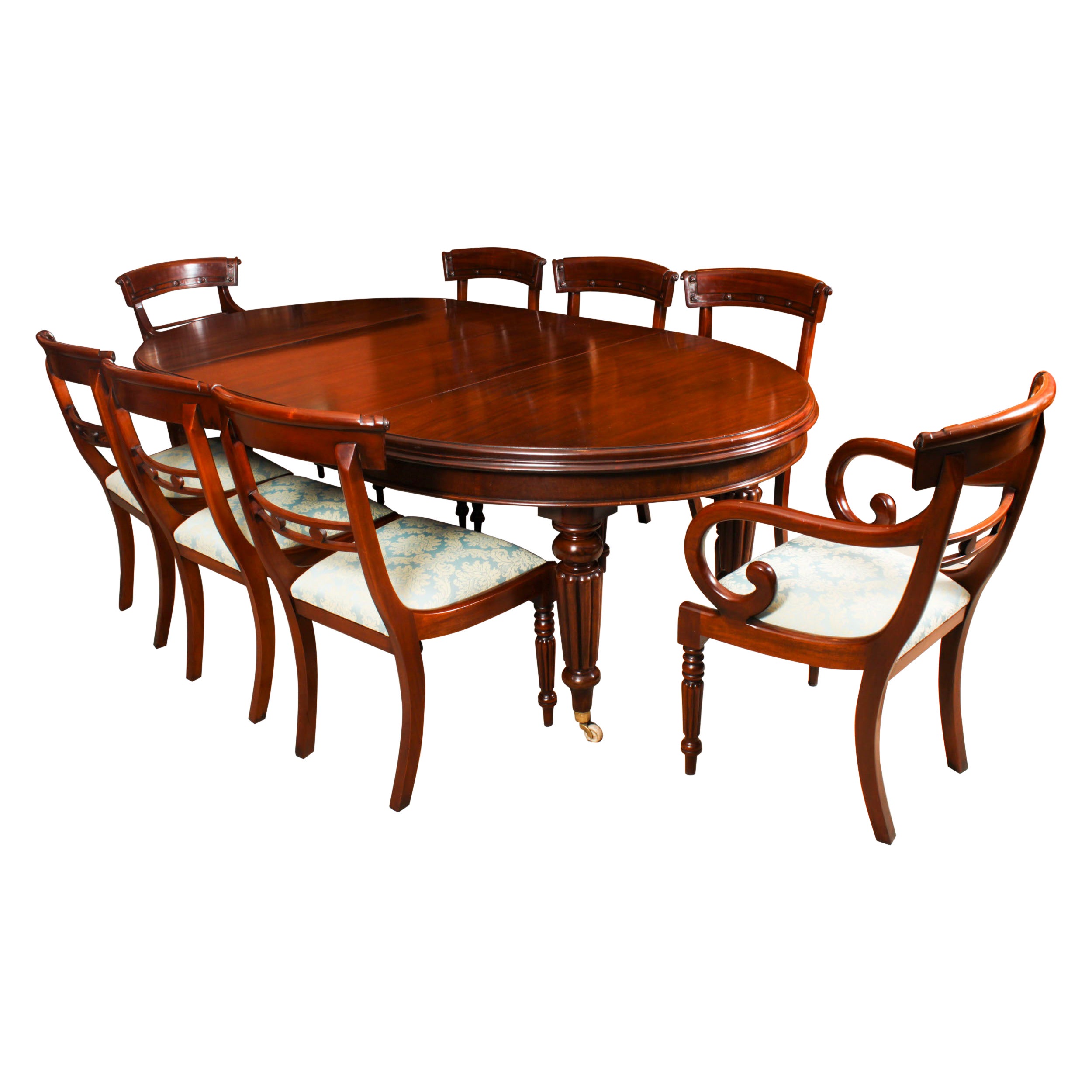 Antique Oval Extending Dining Table 19th C & 8 Dining Chairs