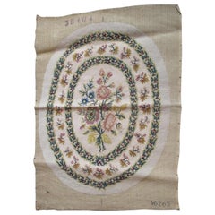 Antique Oval Floral Aubusson Tapestry Seat Cover