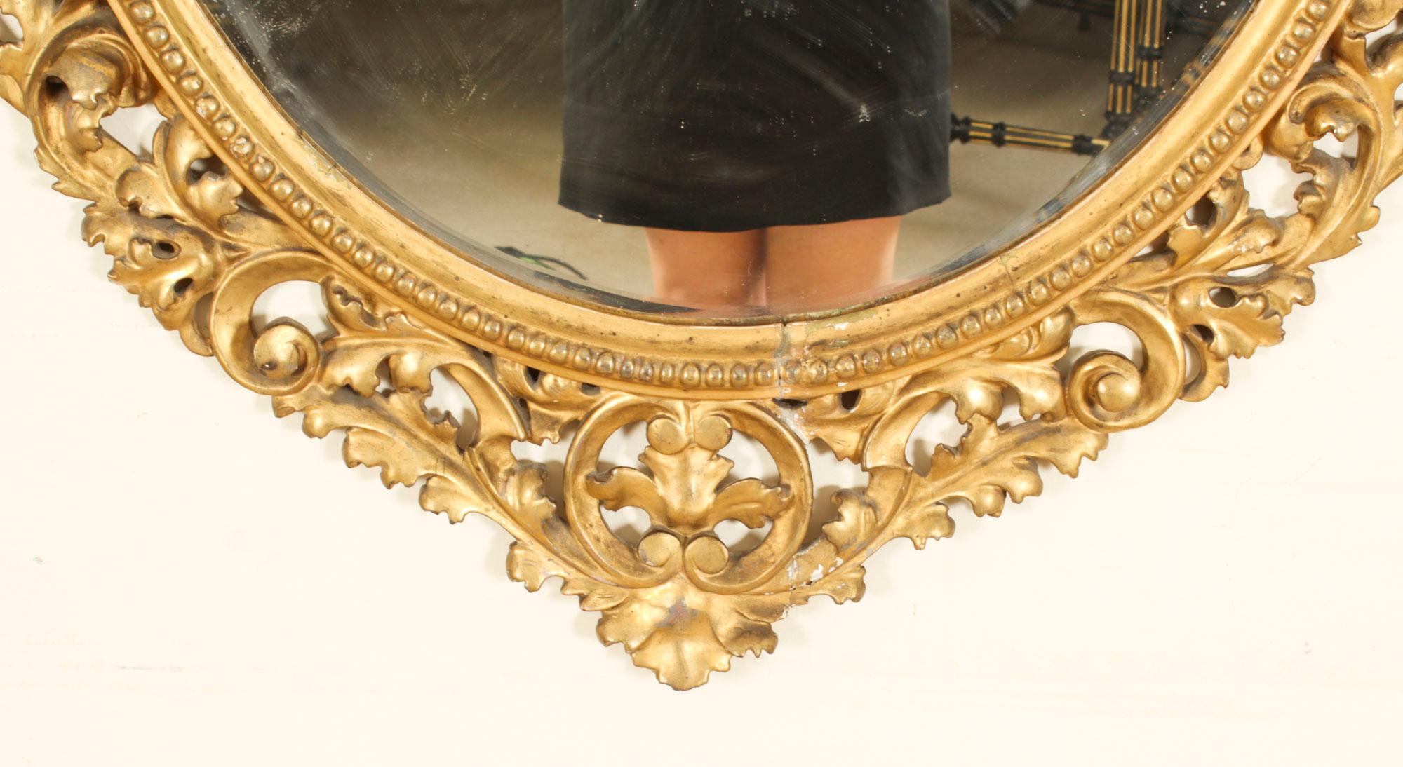 Antique Oval Florentine Giltwood Mirror 19th Century 120x92cm In Good Condition For Sale In London, GB