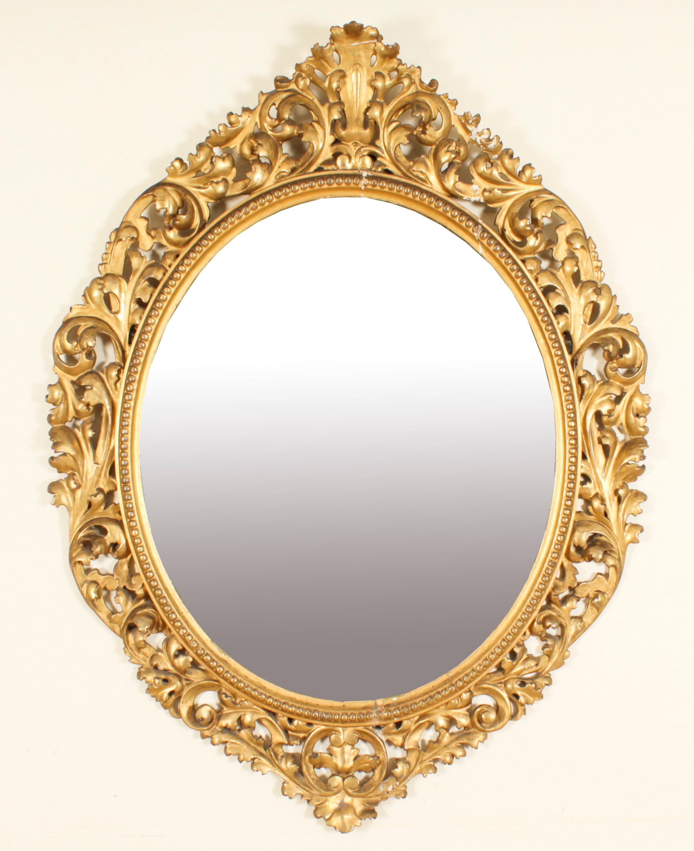 Antique Oval Florentine Giltwood Mirror 19th Century 120x92cm For Sale 1