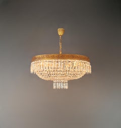 Antique Oval Flush Mount Chandelier Brass Crystal Ceiling Light Restored Gold