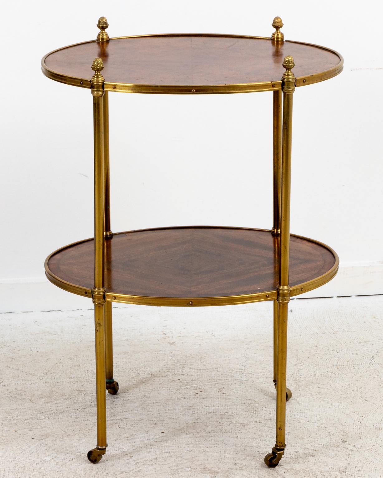 Regency Antique Oval Fruitwood and Brass Two Tiered Side Table