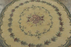 Antique Oval Hooked Rug with Soft Hued Floral Medallion & Wreath - Rug & Kilim