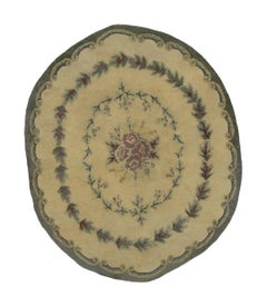 Antique Oval Hooked Rug with Soft Hued Floral Medallion & Wreath - Rug & Kilim