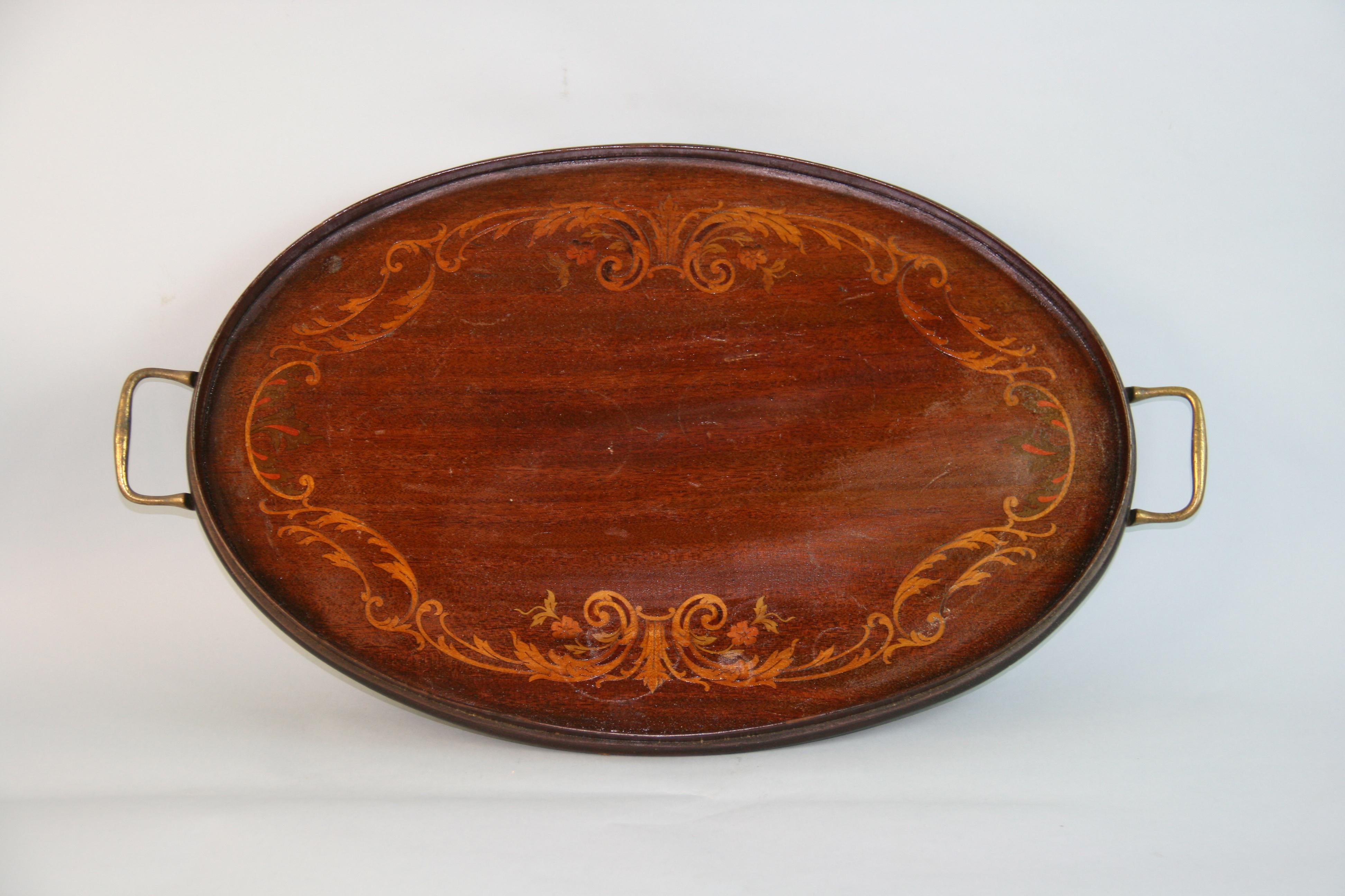 antique wood serving tray with handles